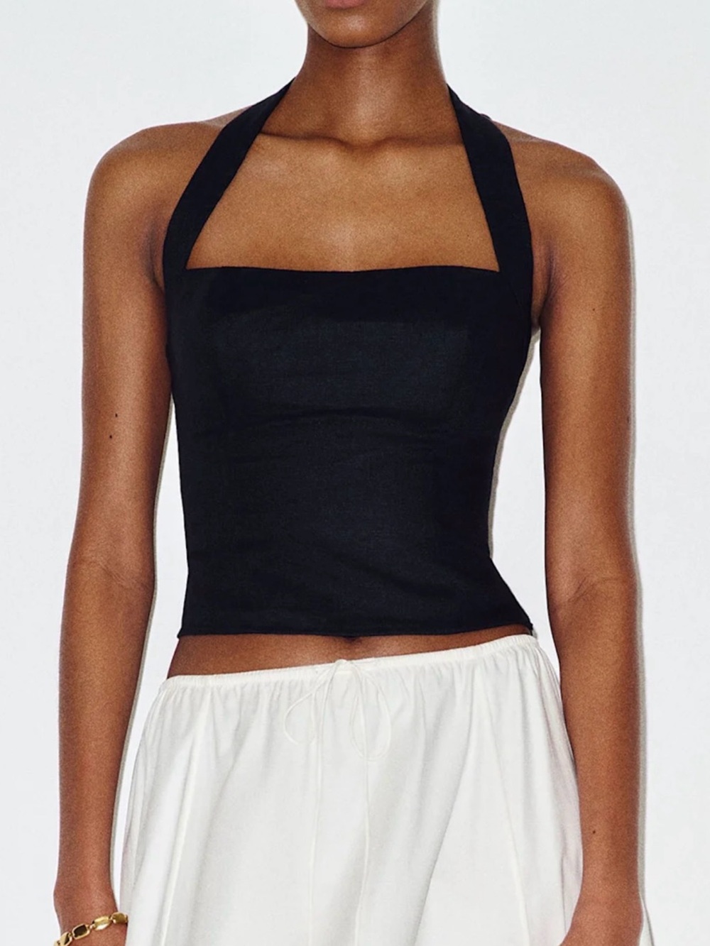Reformation Malika Linen Halter in Black